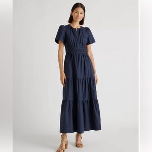 Quince 100% Organic Cotton Poplin Tiered Maxi Dress Size Lg
